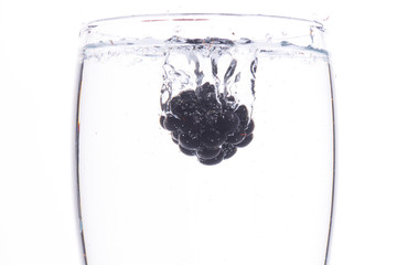Blackberry fruit splashing into water