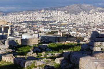Monumental gateway Propylaea in the Acropolis of Athens, Greece