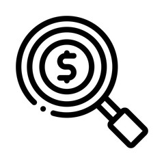 Magnifier Money Icon Vector. Outline Magnifier Money Sign. Isolated Contour Symbol Illustration
