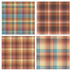 Set of seamless patterns in brown and blue tones for plaid, fabric, textile, clothes, tablecloth and other things. Vector image.