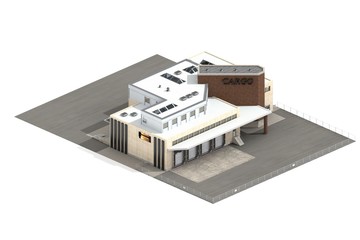 Factory Building 3d model rendered on white background