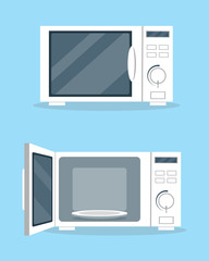 Microwave ovens with open and closed door