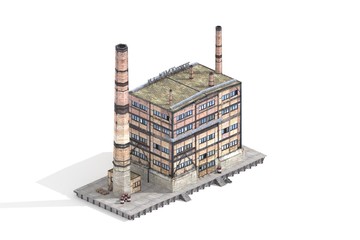 Factory Building 3d model rendered on white background