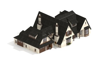 Family House 3d model Rendered on White Background