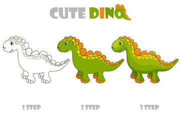 Step by step coloring or improvement of a cute dino.