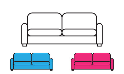 Сollection of sofas in different colors. Vector illustration.