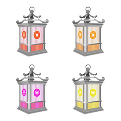 Set of flashlights in different colors. Vector illustration.