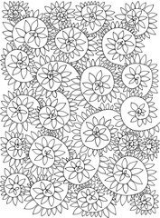 Black & white abstract floral shape, curve lines, line art, hand drawn. Good for print, poster, coloring book	