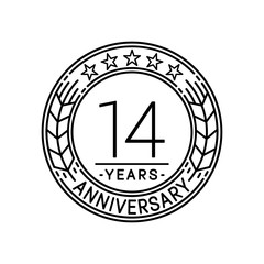 14 years anniversary logo template. 14th line art vector and illustration.