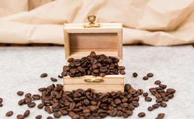 Good coffe beans in a treasure chest