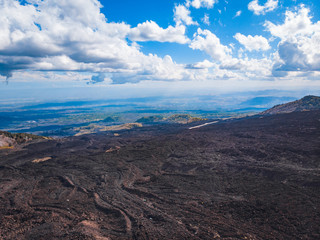 Extinct crater of volcano Etna Sicily, Italy. Aerial photo