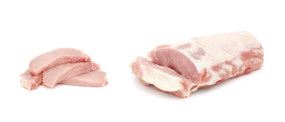 Pieces of fresh raw meat isolated on white background