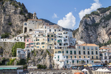 Fototapeta na wymiar Panoramic view of the houses in Amalfi city, Italy