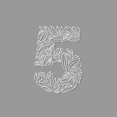 Ornamental paper number 5 isolated on gray background. Laser cut template. Vector illustration