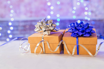 beautiful card with gift box surprise with bow for holiday valentines day and new year