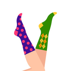 feet in different colored socks. vector