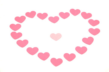 pink paper hearts isolated on white background