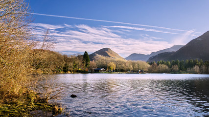 Panoramic view of the lake of Lourdes, France.