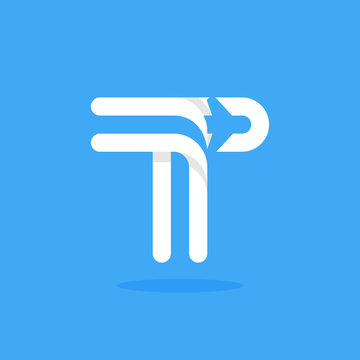 T letter with plane and airline inside.