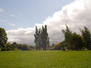 Landscape in the historical reserve Kolomenskoye on a cloudy day, Moscow, Russia