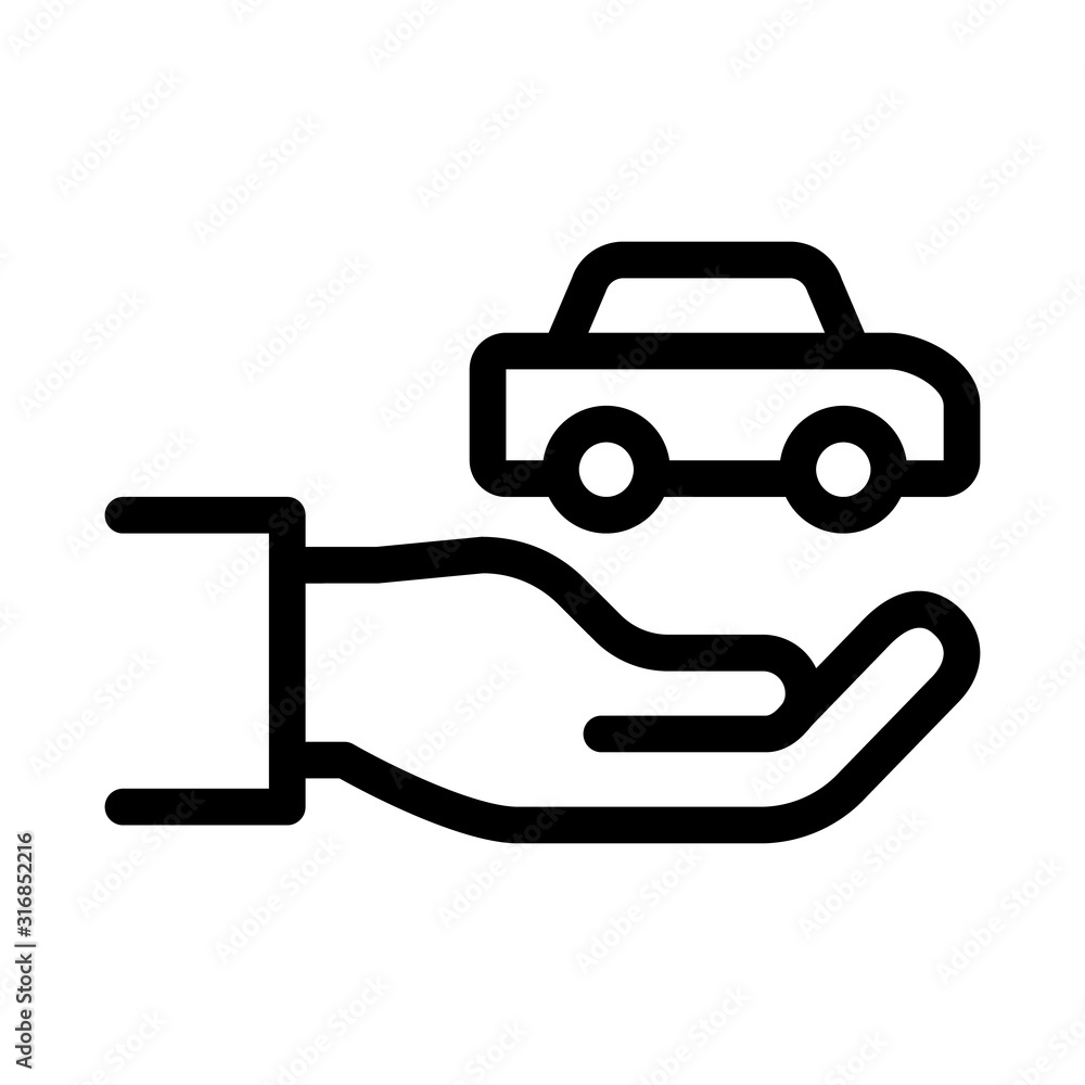 Canvas Prints Hand Holding Car Icon Vector. Outline Hand Holding Car Sign. Isolated Contour Symbol Illustration