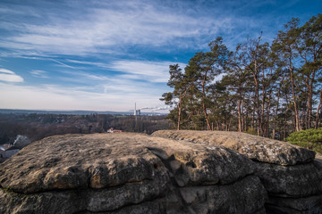 The view from Čertovy hlavy (The Devil's Heads), a pair of in situ rock sculptures near Žel&iacute;zy in the Central Bohemian Region of the Czech Republic, created by V&aacute;clav Lev&yacute;.