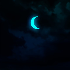 Obraz na płótnie Canvas Crescent moon isolated on dark sky background. Glowing vector decorative element