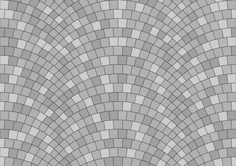 Seamless gray texture of radial street pavement. Repeating circle pattern of grey cobble stone background