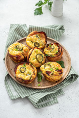 Bacon egg muffins with jalapeno, low carbs, ketogenic food