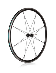 Bicycle wheel with no tire on white background