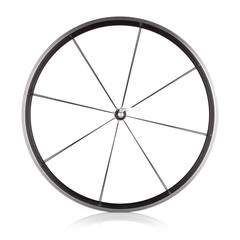 Bicycle wheel with no tire on white background