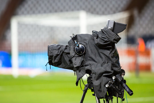 TV camera at the stadium during football matches