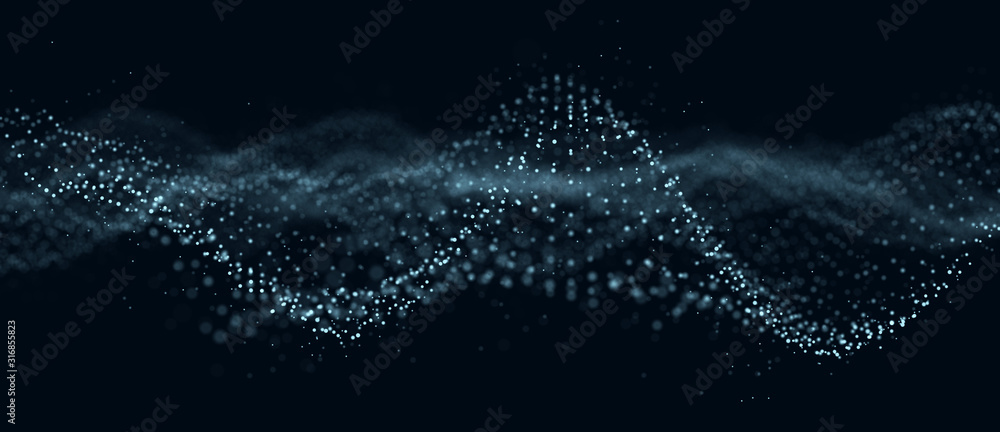 Poster Abstract technology flow background. Futuristic dots background with a dynamic wave. 3d rendering.