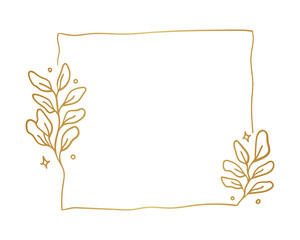 Botanical hand drawn card. Vector floral invitation frame. Decorative leaves elements border illustration.