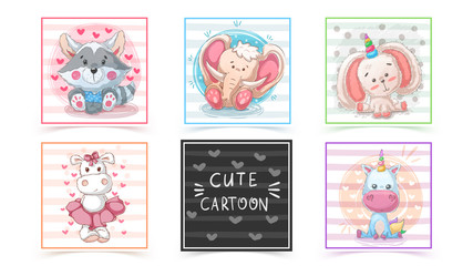 Fototapeta na wymiar Set cute animals - idea for print t-shirt