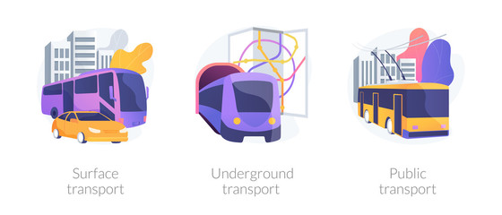 Urban passengers transportation icons set. City commute bus, subway. Surface transport, underground transport, public transport metaphors. Vector isolated concept metaphor illustrations. - 316857051