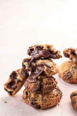 chocolate chunk cookies stuffed with melted caramel