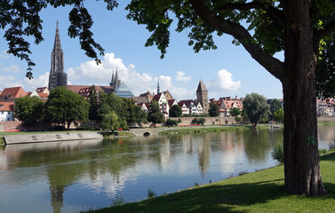 Fototapeta na wymiar Donau in Ulm mit Münster und Metzgerturm