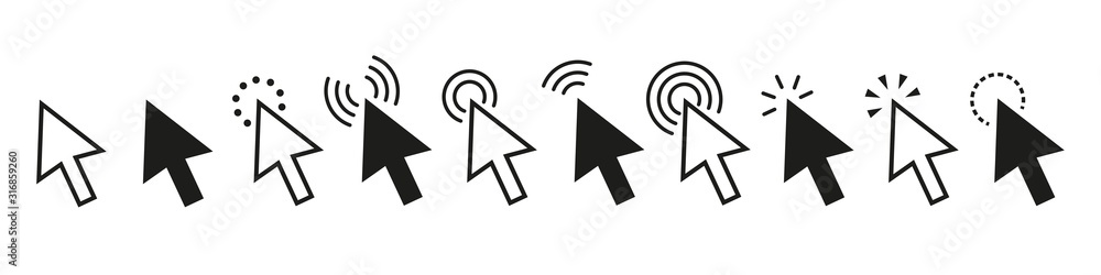 Poster pointers mouse cursors vector computer clicking icons. white cursor pointer icon. vector arrow set o