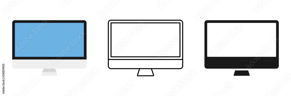 Poster personal computer. vector isolated illustration and linear icon. desktop computer. computer monitor 