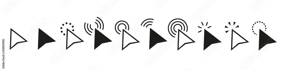 Poster pointers mouse cursors vector computer clicking icons. white cursor pointer icon. vector arrow set o