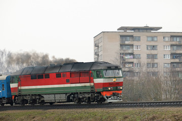 passenger locomotive in the city