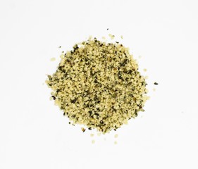 Aerial Shot Of A Pile Of Hemp Seeds on a White Background
