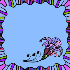 Vector square frame with bright flower, with place for text, hand drawing for design cards, weddings, invitations, print on a scarf, hijab, scarf. Doodle, boho style.