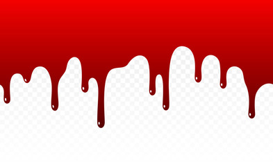 Paint dripping. Dripping liquid. Paint flows. Current paint, stains. Current drops. Dripping blood. Seamless pattern. Current inks. Vector illustration. Color easy to edit. Transparent background.
