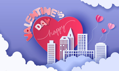 Fototapeta premium Happy Valentines Day card vector PAPER ART