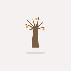 Autumn tree. Icon with shadow on a beige background. Season vector illustration