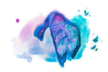 abstract blue with aquamarine watercolor stain, grunge droplets splatter. on a white background isolated watercolor drop element for design layout.