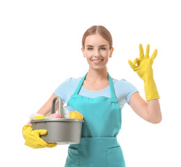 Janitor showing OK on white background