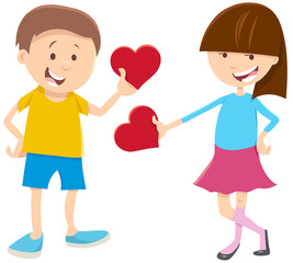 valentine card with girl and boy and heart
